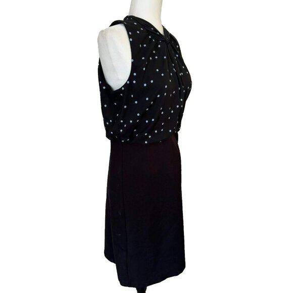LOFT Dress Size 8 Sleeveless Blouson Polka Dot Chiffon Knit Skirt Black NWT - Picture 4 of 8